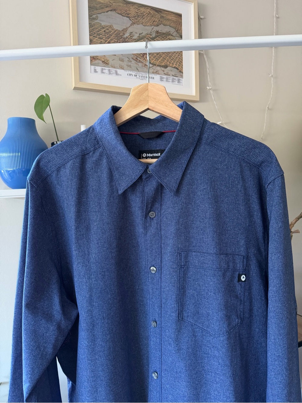 Marmot Aerobora Men's Vented Performance Indigo Blue Long-Sleeve Button-Up Shirt
